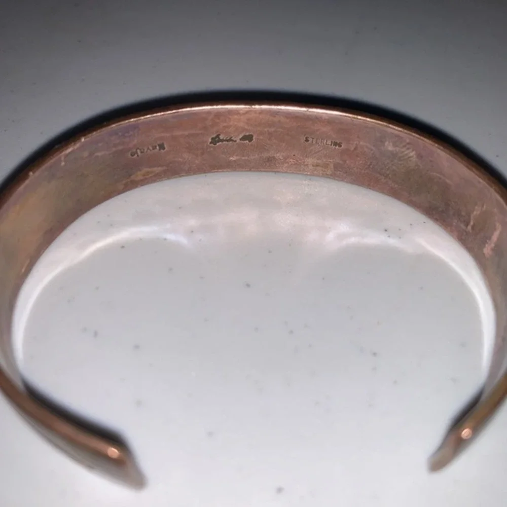 ROBERT LITTLE vintage RARE STERLING SILVER & COPPER‎ Crosses CUFF BRACELET